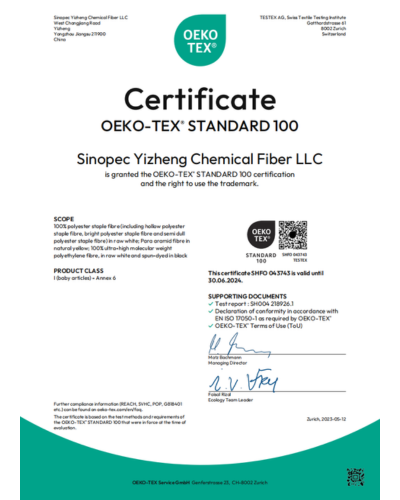 OEKO-TEX Standard 100 Certificate